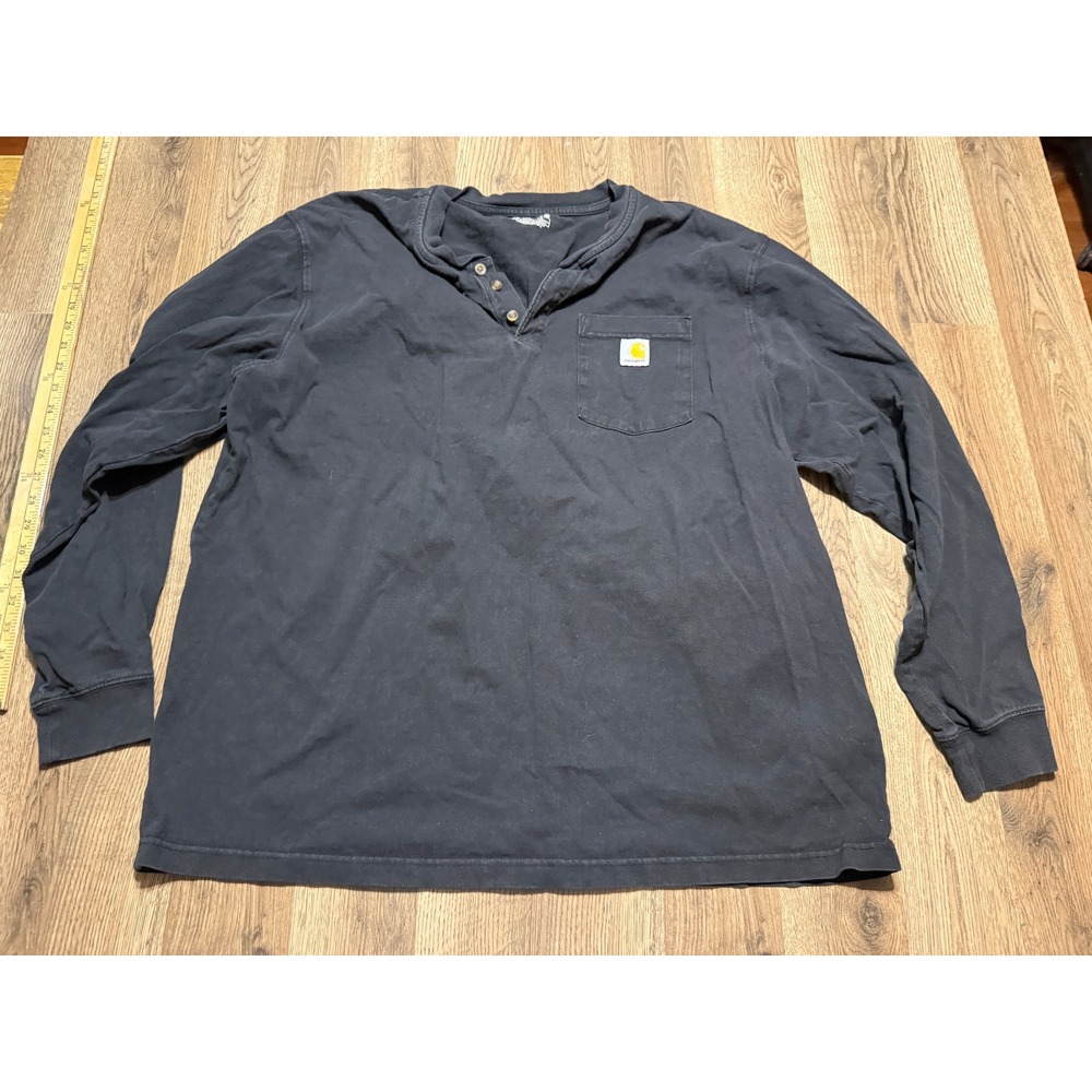 Carhartt ShirtMen Size XL Black Long Sleeve Loose Fit Pocket K128 BLK Henley